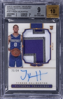 2020/21 Panini National Treasures "Rookie Patch Autographs" Gold FOTL #103 Tyrese Haliburton Signed Patch Rookie Card (#21/24) - BGS MINT 9/BGS 10